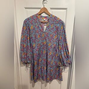 Briton Court Blue and Pink Casual Sundress with Bishop Sleeves